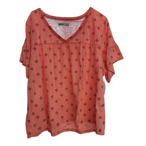 Sonoma Misses Short Sleeve Tops in Coral with Maroon Designs - XL